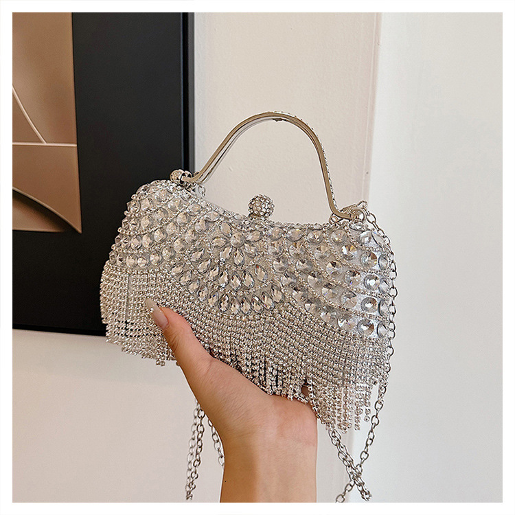 New Diamond Series Women's Designer Small Square Bag 2025 High Quality Diamond Tassel Bag Handheld Banquet Bag Social Celebrity Evening Dress Sin
