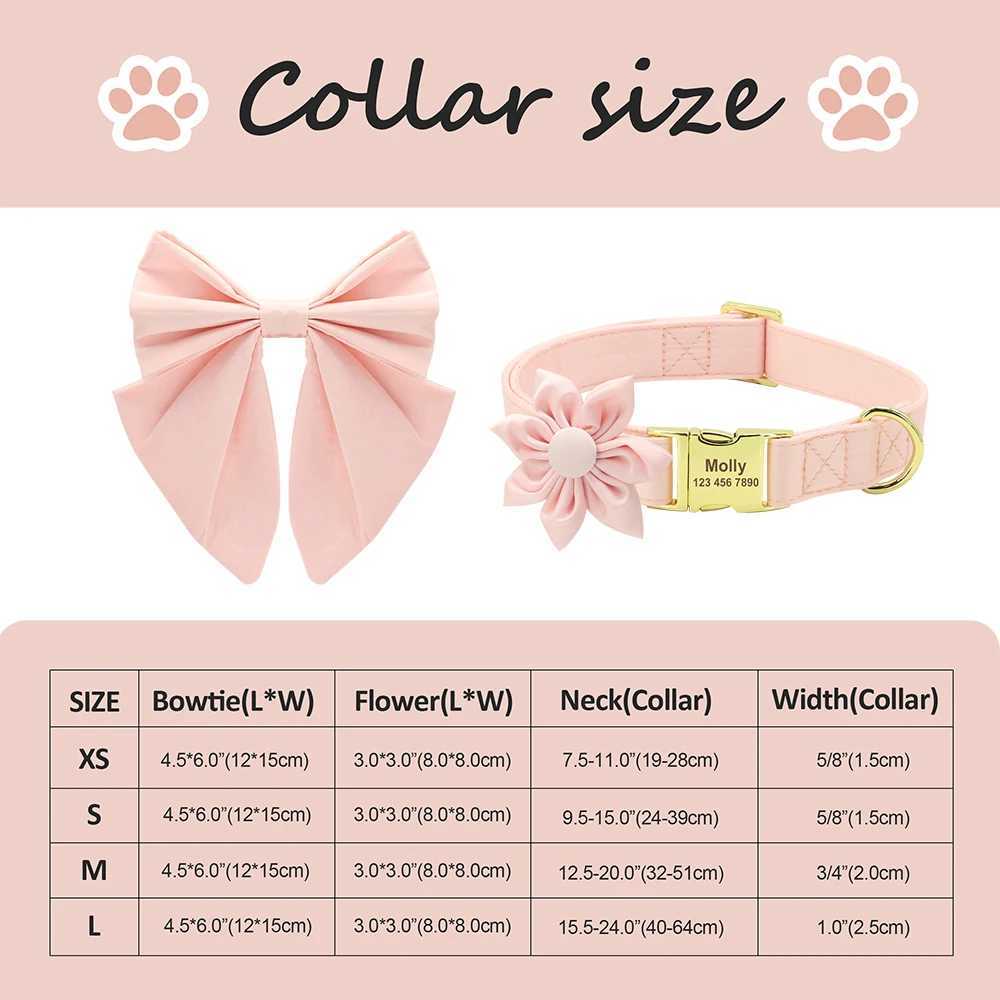 Customized Silk Dog Collar Soft Bow Tie Pet Collars Flower Bowknot Puppy Collar Personalized ID Name For Small Medium Large DogsXJ241219