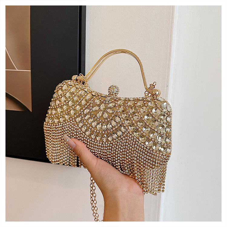 New Diamond Series Women's Designer Small Square Bag 2025 High Quality Diamond Tassel Bag Handheld Banquet Bag Social Celebrity Evening Dress Sin