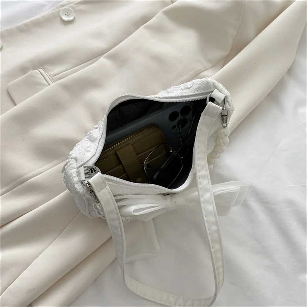 Pearl Bow Handbag Fashion Canvas Crossbody Bags For Women 2024 Trend Shoulder Bag Phone Key Coin Storage Purses Z250512