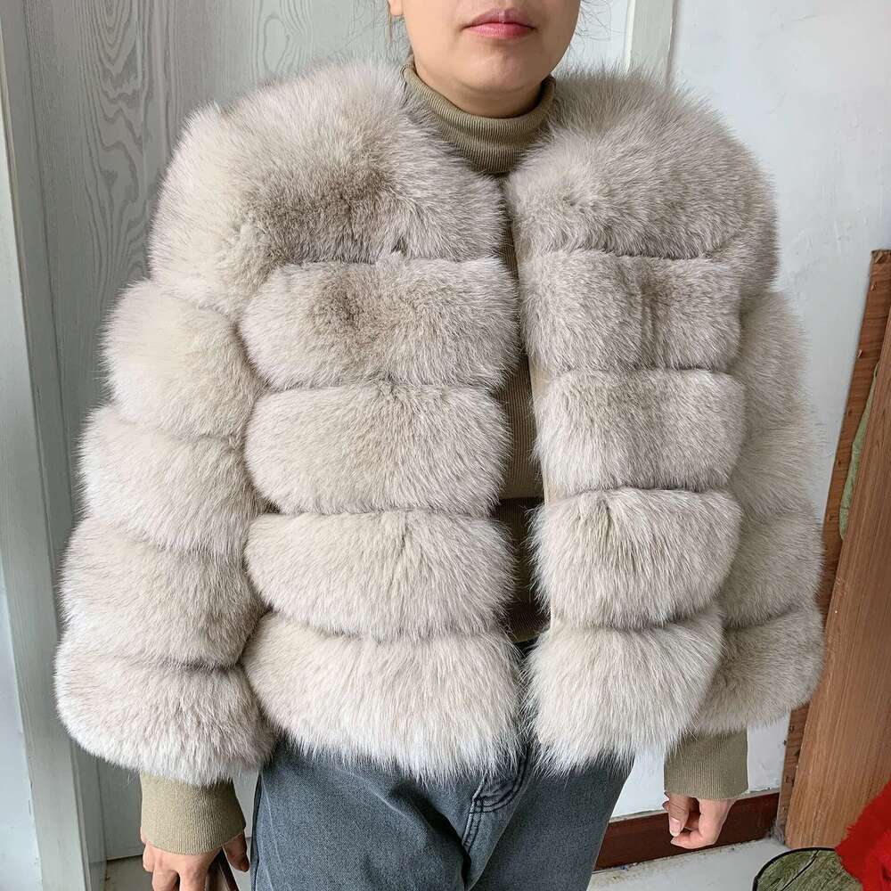 New Fox Women's Winter Warm Natural Jacket Short Raccoon 100% Real Fur Coat High Quality Hot Sale Designer