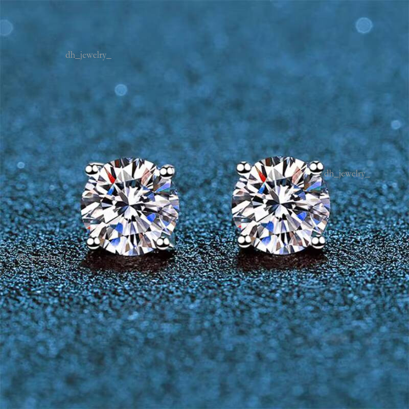 Four Claw Dia Set Tester Pass S Sier Moissanite Stud Earrings Certified Jewelry for Men and Women