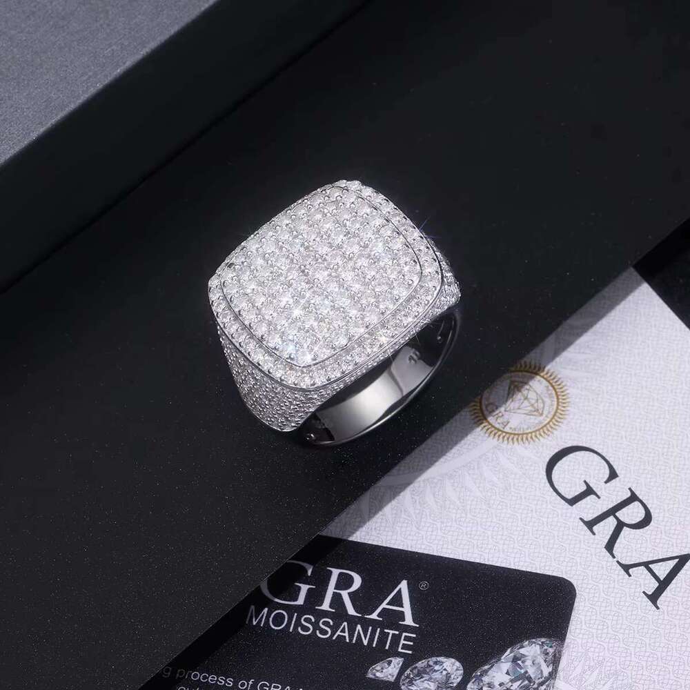 Zanlong 15350 Hip Hop Jewelry Pure Silver VVS Carbon Silica Iced Micro Lay Men's Diamond Ring