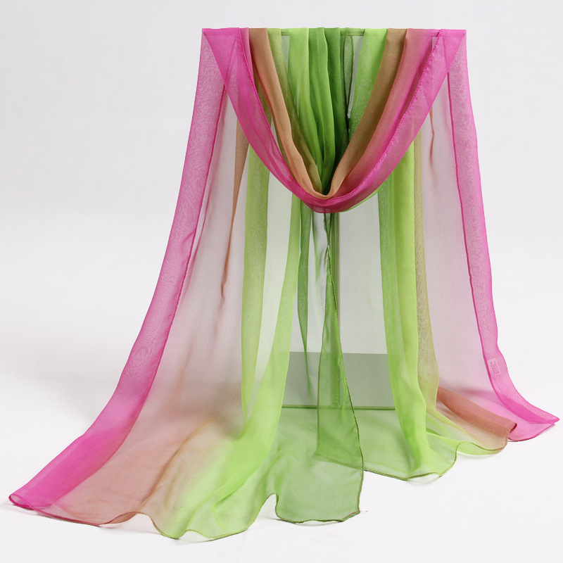 K685 Spring and summer Georgette gradient silk scarf long scarf female seaside beach towel sunscreen shawl air conditioning shawl