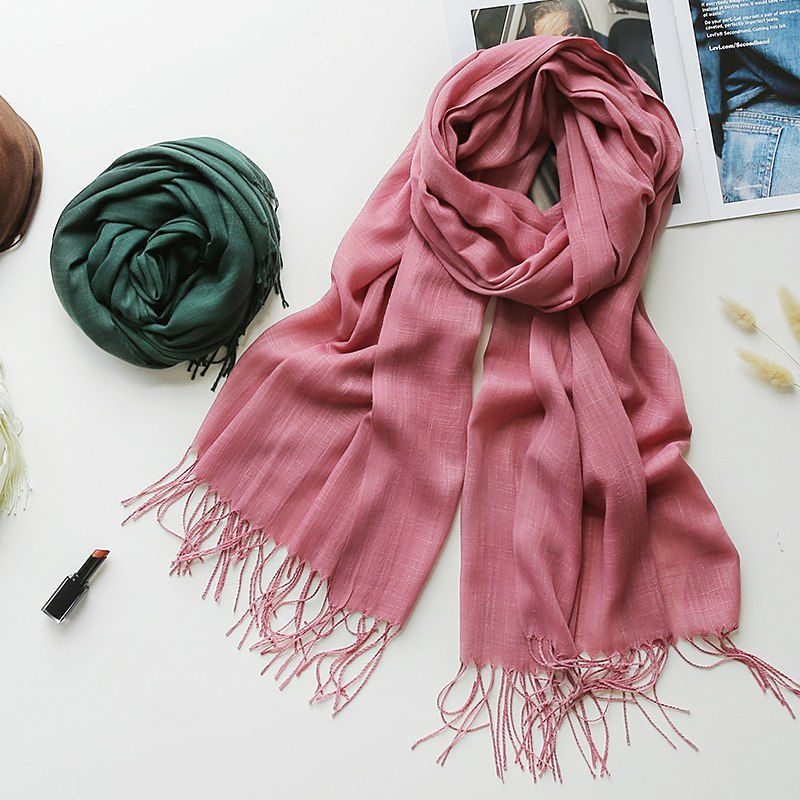 K682 Pure color bamboo scarf for women New 130g imitation cotton and linen single color tassel warm gauze scarf shawl travel gift