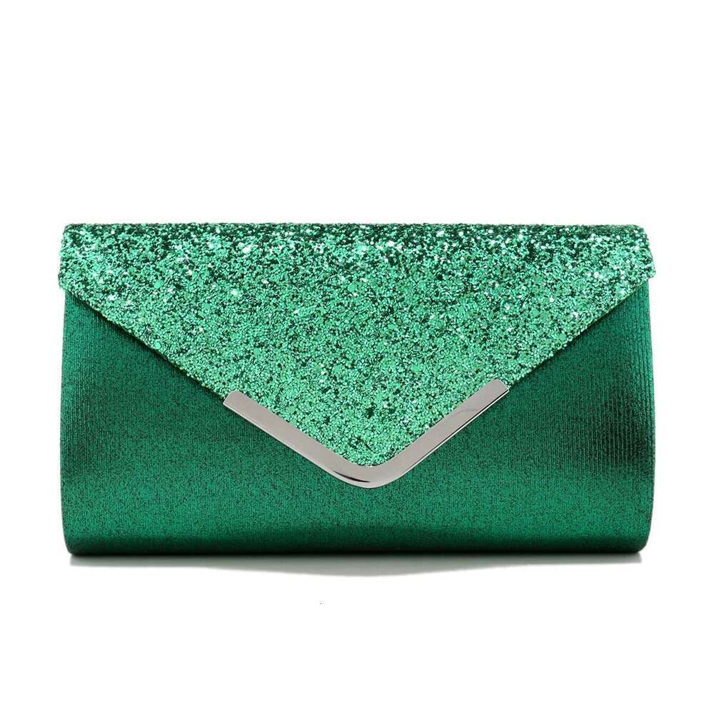 Dinner Bag Sier Clutch V Design Metal Chain Glitter Sequined Evening Bags With Envelope Party Wedding Casual Lady Handbags Banquet KQ