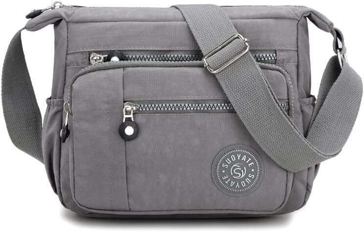 Womens Nylon Crossbody Waterproof Multi-Pocket Shoulder Tote Lightweight Travel Messenger Bag