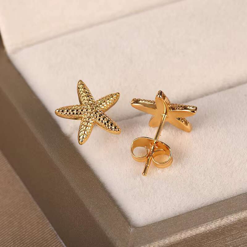 new women's stainless steel gold starfish earrings 2025 popular perforated jewelry birthday gift