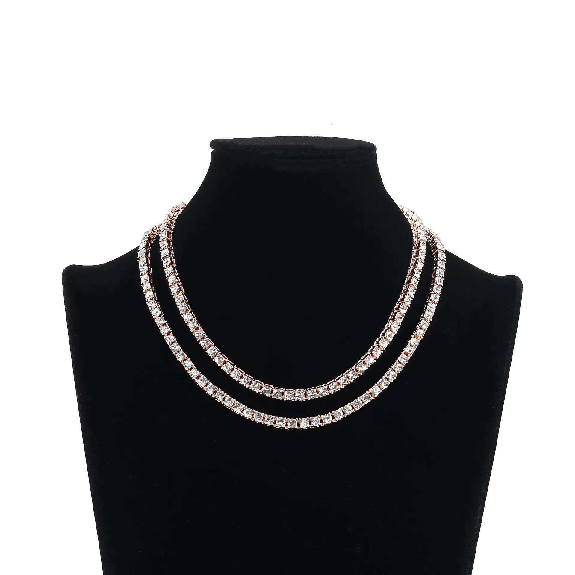 Hip Hop Gold Plated Jewelry Stock Iced Out 5mm Width Tennis Chain Rhinestone Cuban Chain Necklace Bracelet Set for Women Men