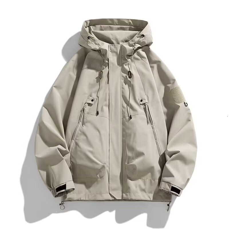 Men's Raincoat 2024 Spring and Autumn New Trendy Brand Loose Workwear Windproof Waterproof Jacket Hooded Mountaineering Coat