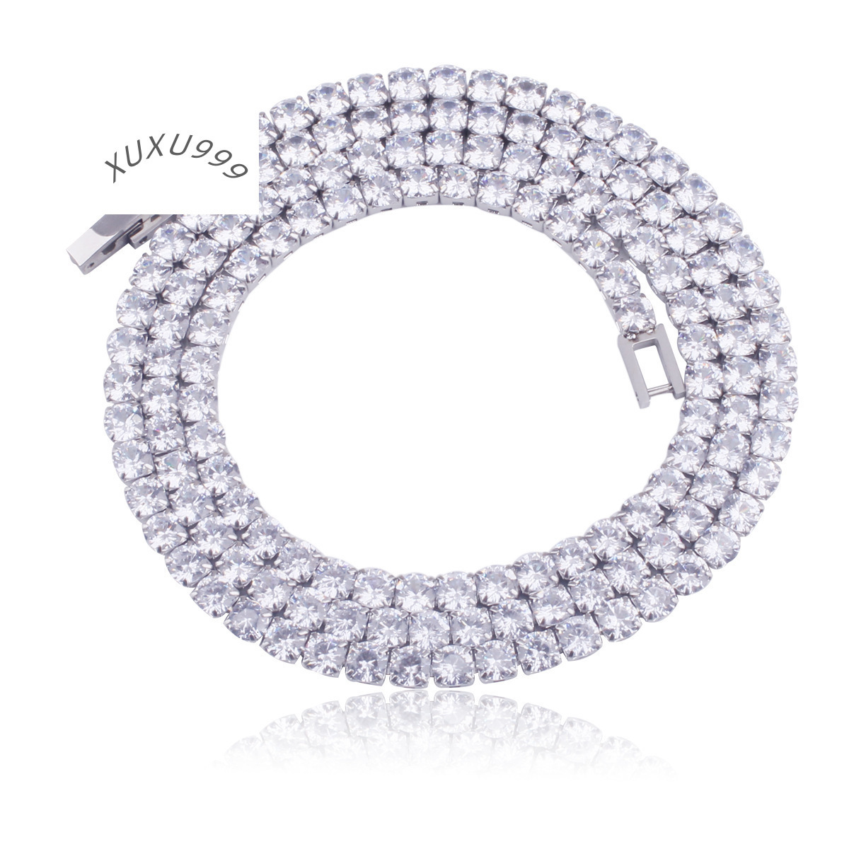 Hip Hop Cubic Zirconia Tennis Chain Necklace Stainless Steel Iced Out Diamond Chain Men Womens Bling Water Proof Jewelry