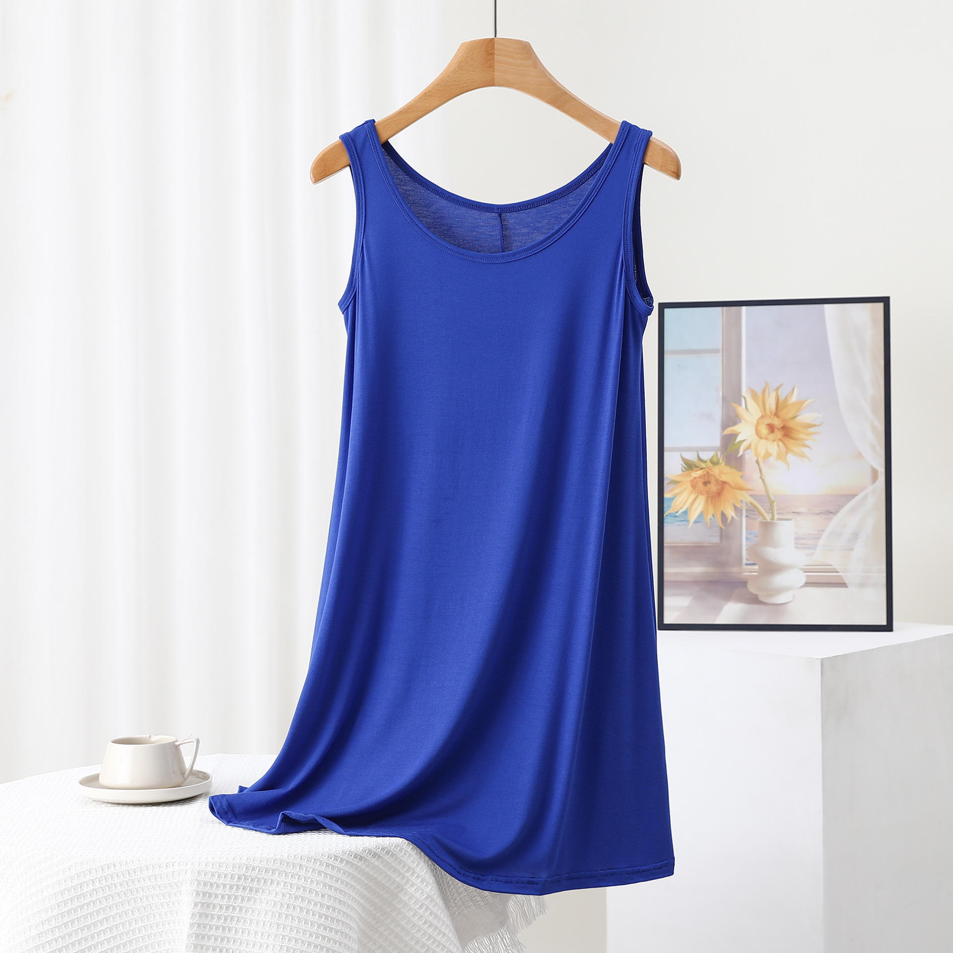 LO580 Large size long vest skirt women's summer thin dress inner sleeveless loose large size simple home
