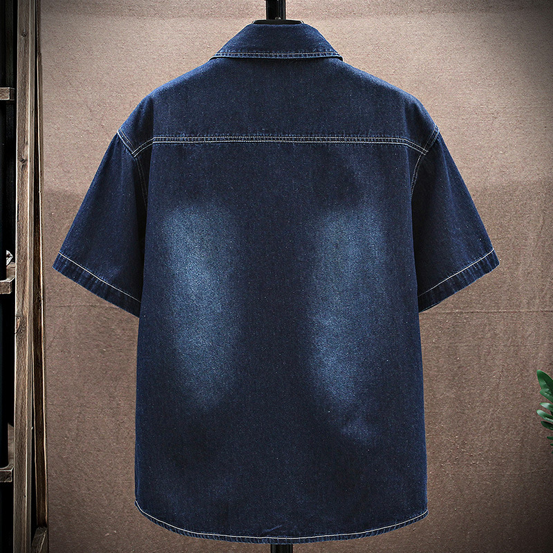Denim short sleeved 2025 summer youth men's top jacket ins versatile shirt men