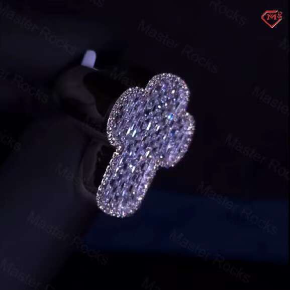 Popular VVS silica Hiphop ice cold men's magic stick cutting silver cross ring