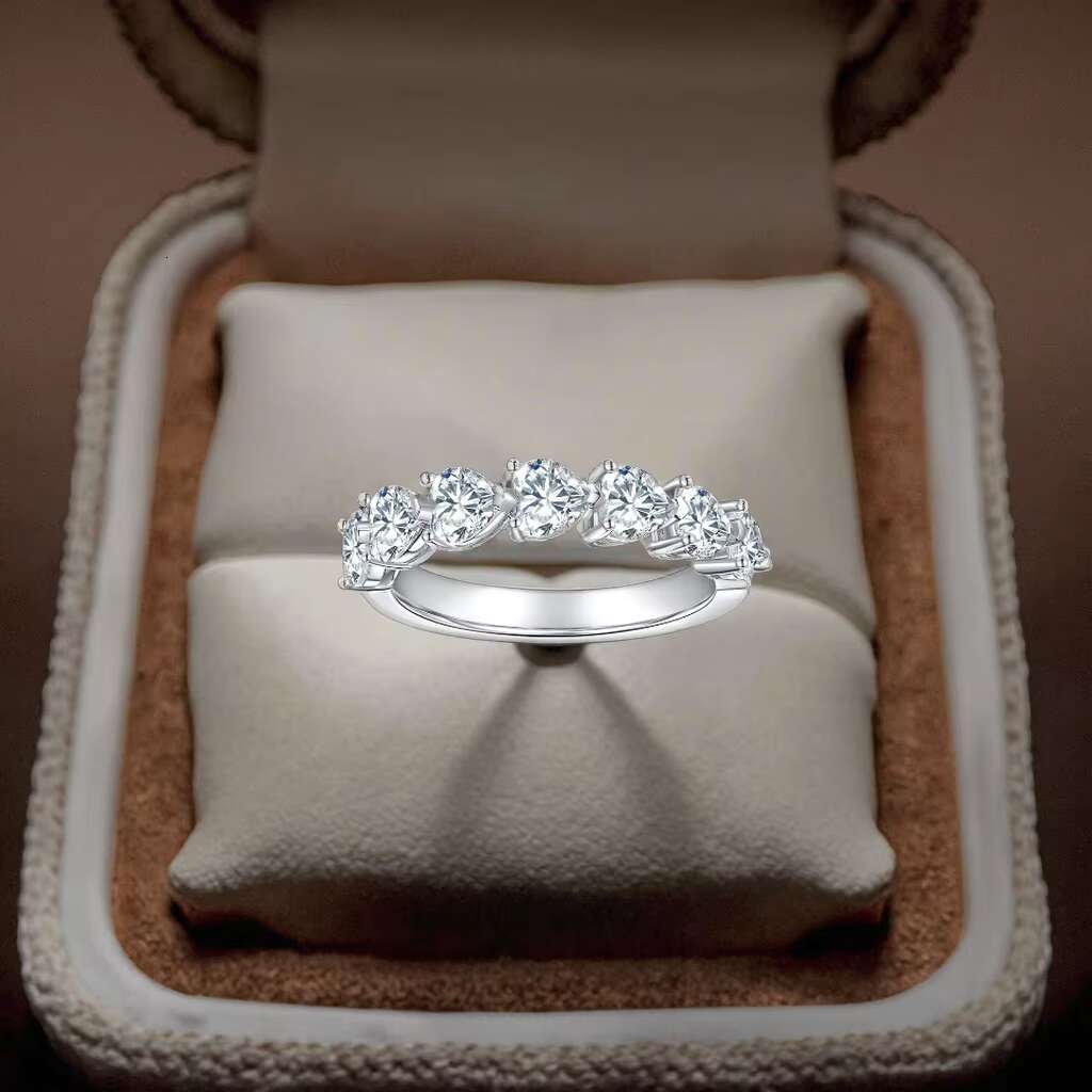 Wholesale Price Christmas Mossanite D VVS1 S Sier Heart Half Full Dia Eternity Ring Moissanite Rings