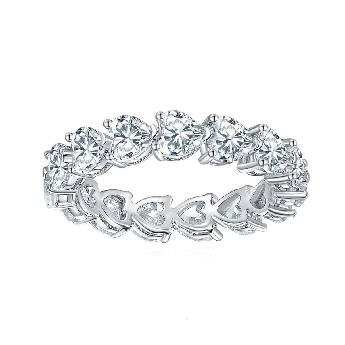 Wholesale Price Christmas Mossanite D VVS1 S Sier Heart Half Full Dia Eternity Ring Moissanite Rings