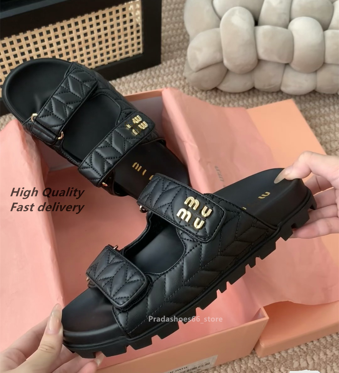 2025 New Women's Sandals Luxury Designer Mule Vintage Calfskin Leather Black Brown Denim Slippers Casual Summer Beach Flip-Flops Mule Shoes mius Slide Hook&Loop mi