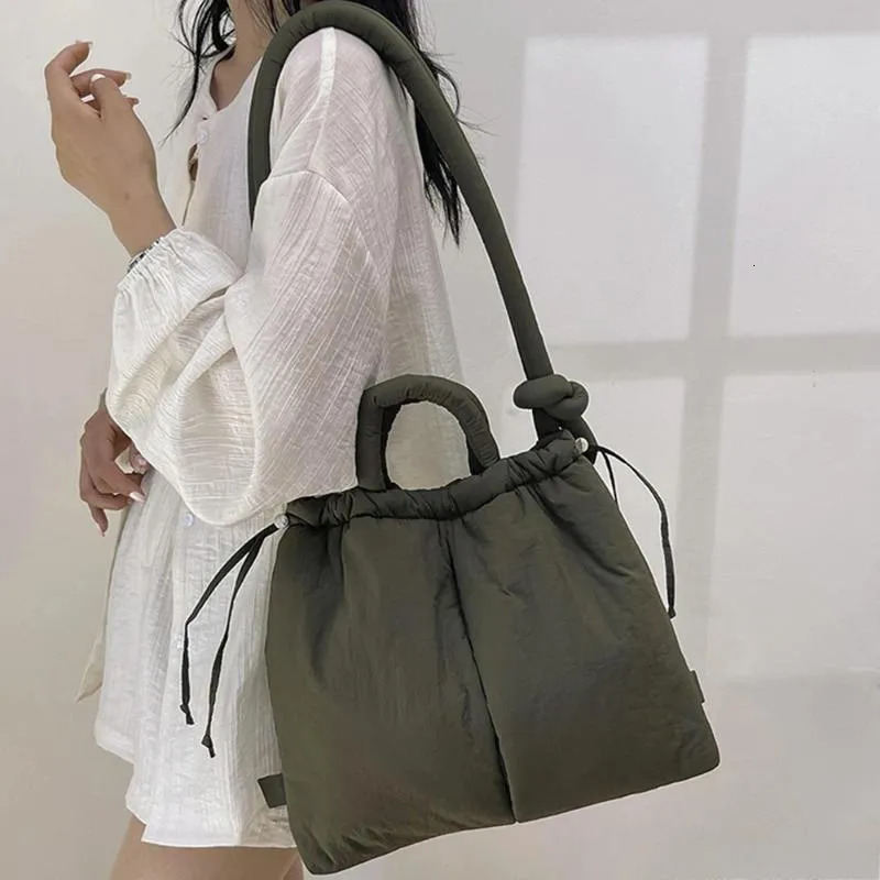 Korean Shoulder Bag - Solid Nylon Knotted Strap Tote Backpack, Large Capacity Casual Portable Crossbody New Free Delivery Designer Bag