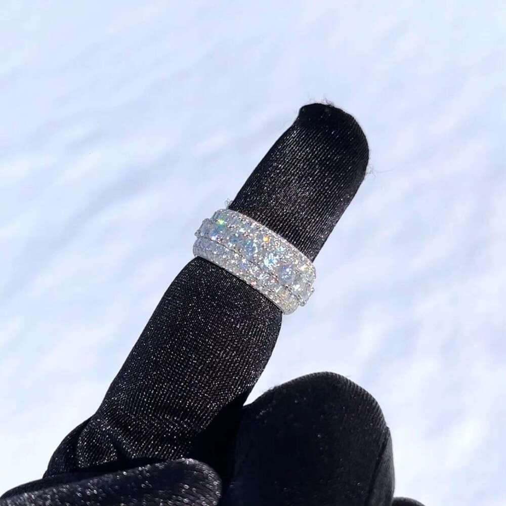 VVS 5-Row Ice Cold Men's Solid Silver Silica Pink Hip Hop Ring for Affordable Sale