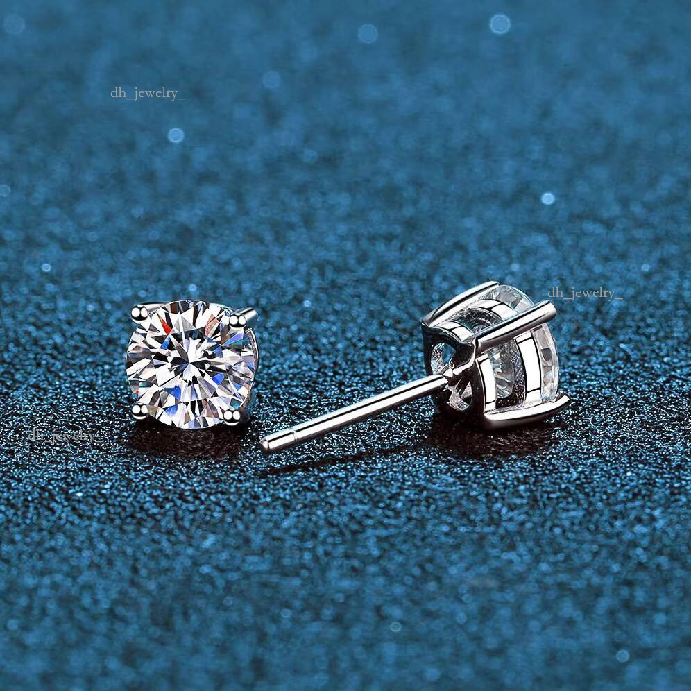 Four Claw Dia Set Tester Pass S Sier Moissanite Stud Earrings Certified Jewelry for Men and Women