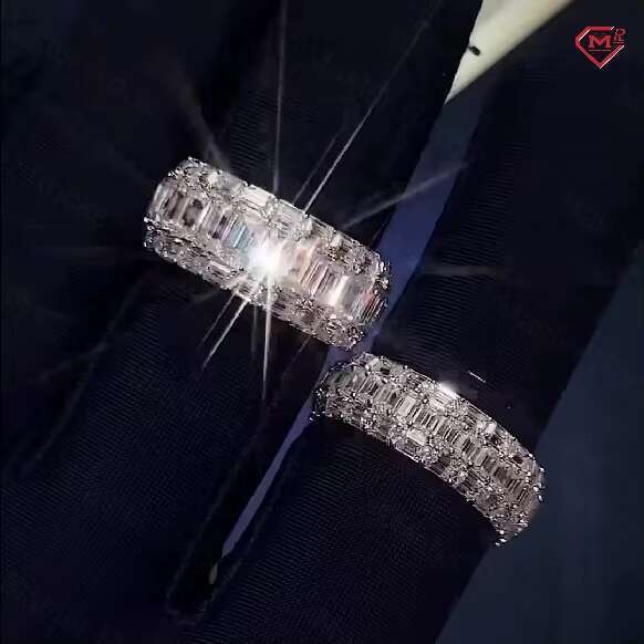Hip Hop Band Eternity 8mm 10mm Baguette Cut Stunning Sterling Sier Vvs Moissanite Ring for Wedding