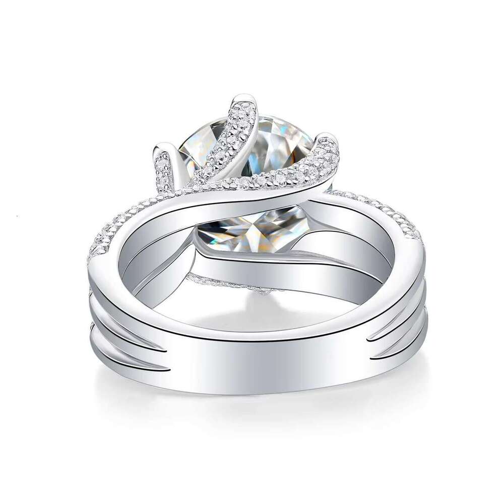 Silver plate, platinum long stick, bread, moissanite, dragon, wedding engagement ring for women