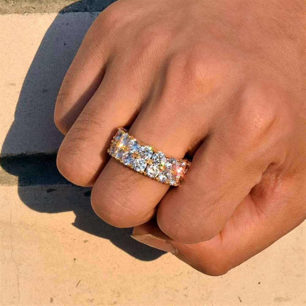 S2047 Pure Silver Silica Handmade Men's Boutique Jewelry, Iced Hip Hop Cuban Link Ring, Gold Plated