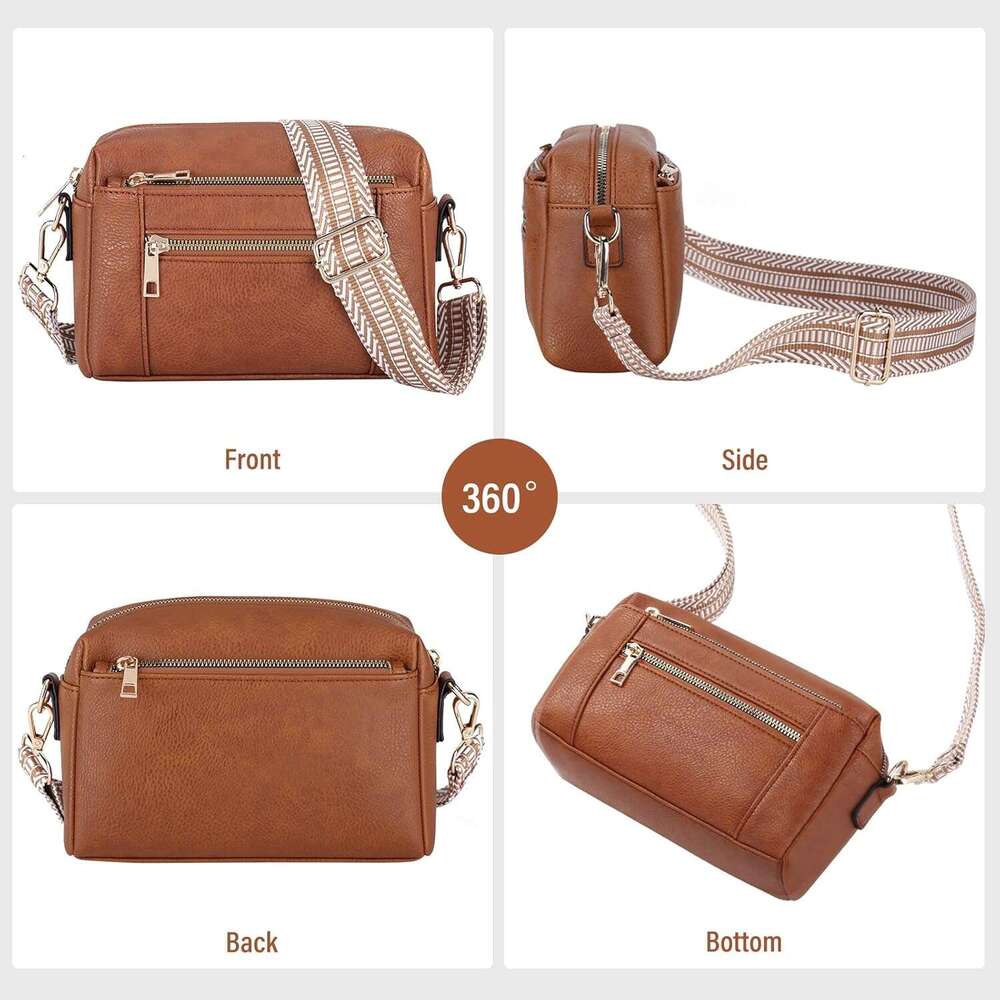 Crossbody Bags Women Small Leather Shoulder Handbag with Adjustable Wide Strap Lightweight Cross Body Bag for Ladies Girls Travel Shopping Work Daily
