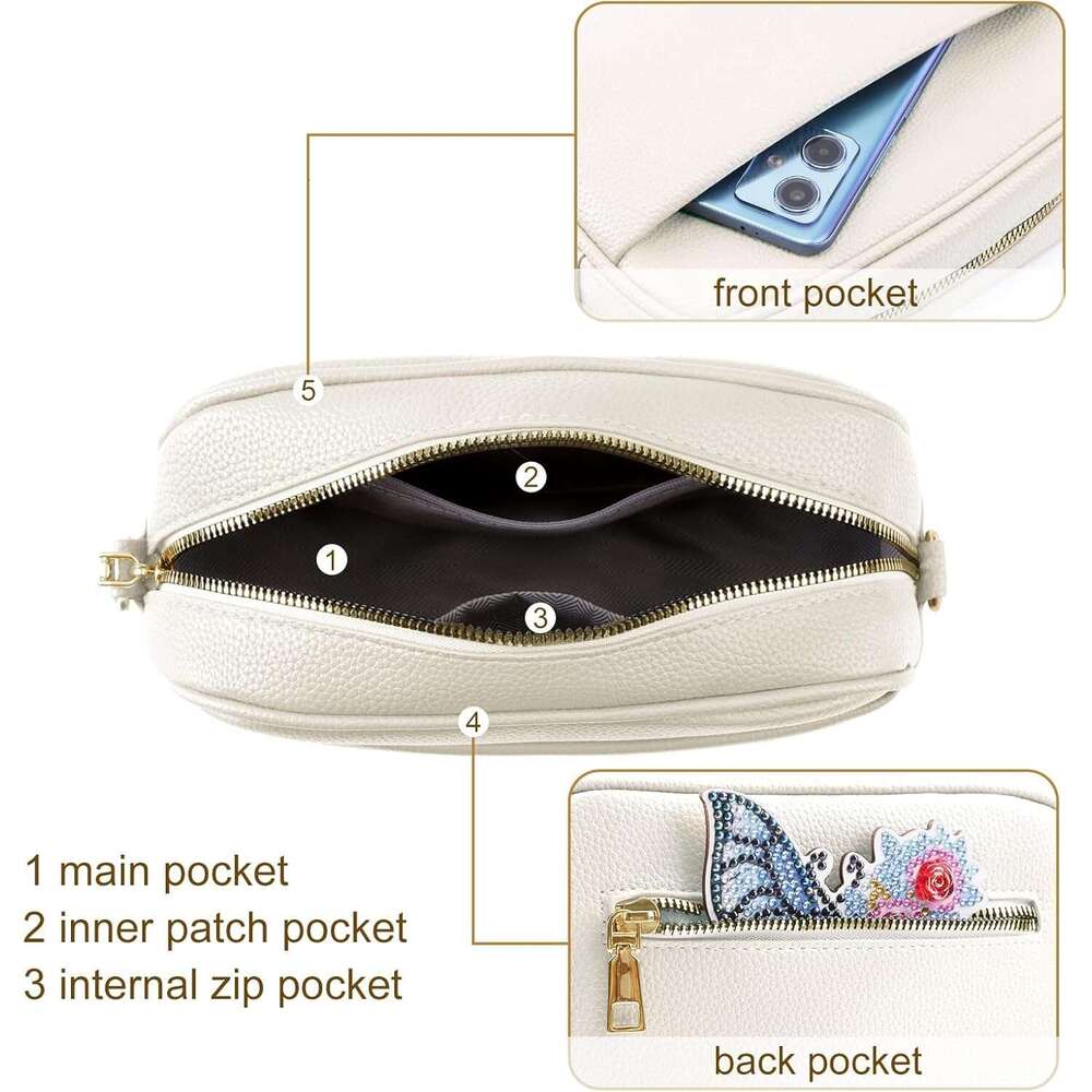 Crossbody Women Leather Handbags Shoulder Bags Ladies Camera Cross Body Bag with Adjustable Wide Strap and Chain for Travel Shopping Work Daily Use