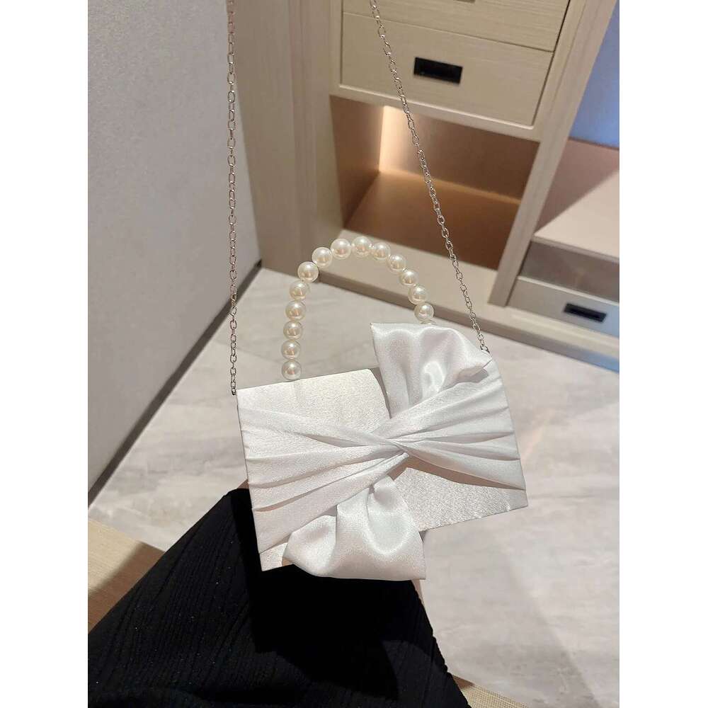 Dinner Bag Lady Exquisite Flower White Wedding Faux Pearl Handheld Banquet Evening Party Prom Dress Bag KQ