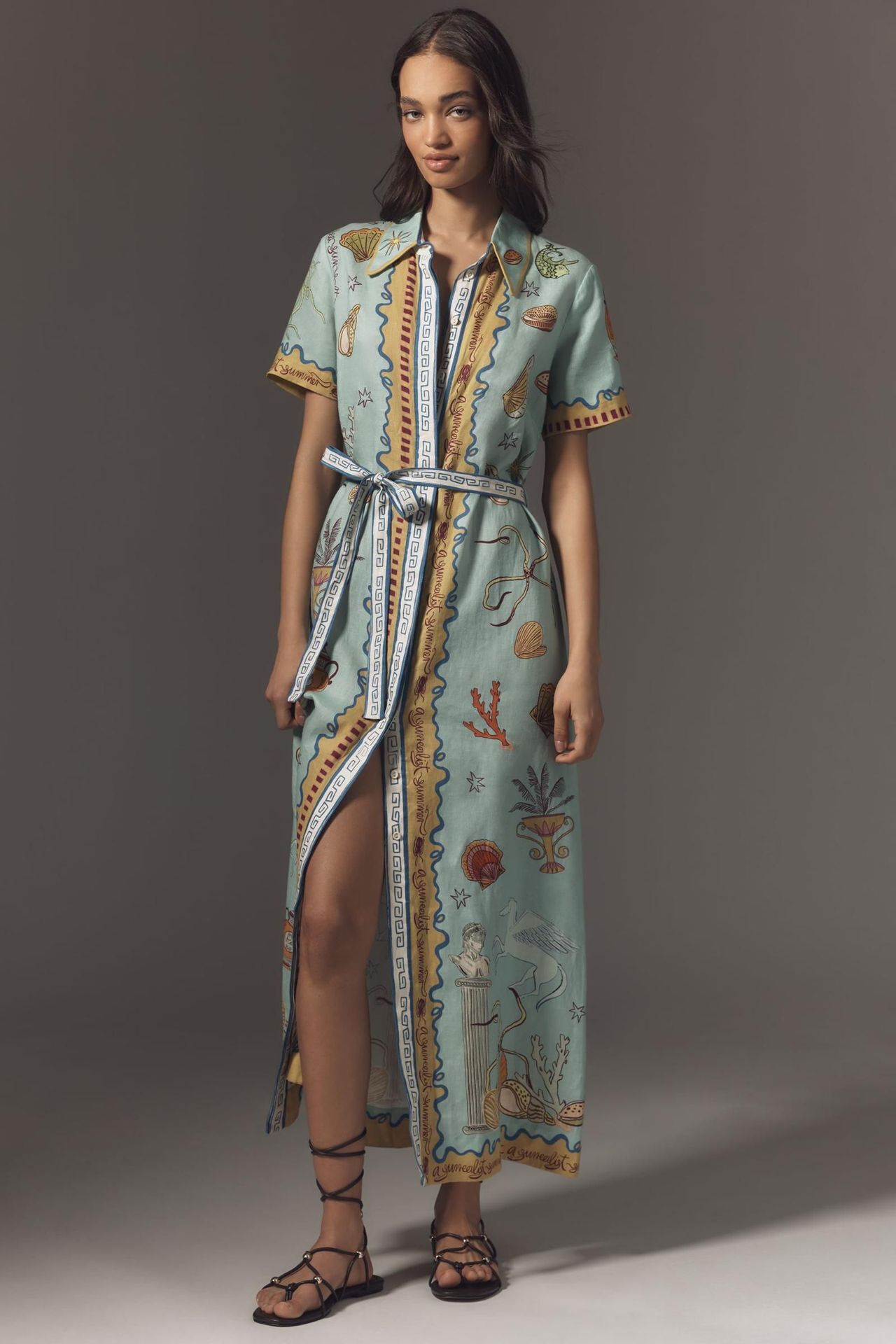 2025 New Fashion Women Linen Shirt Dress Flower Printed Shirt Skirt Casual Slim Fit Long Dresses Linen Clothes