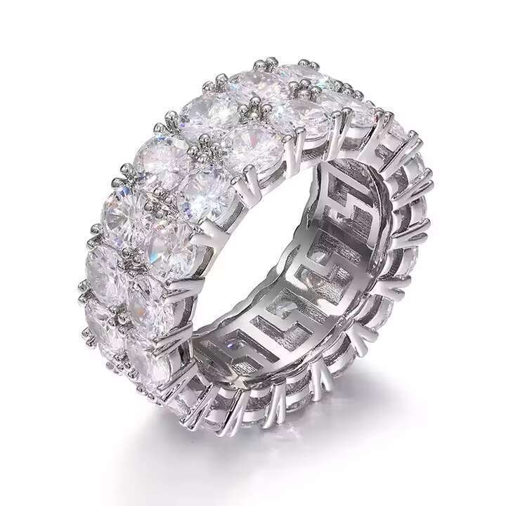 S2047 Pure Silver Silica Handmade Men's Boutique Jewelry, Iced Hip Hop Cuban Link Ring, Gold Plated