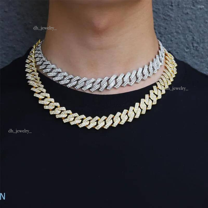 Chains 15mm Miami Prong Cuban Chain k Sier Color Necklaces 2 Row Full Iced Out Rhies Bracelet Set For Mens Hip Hop