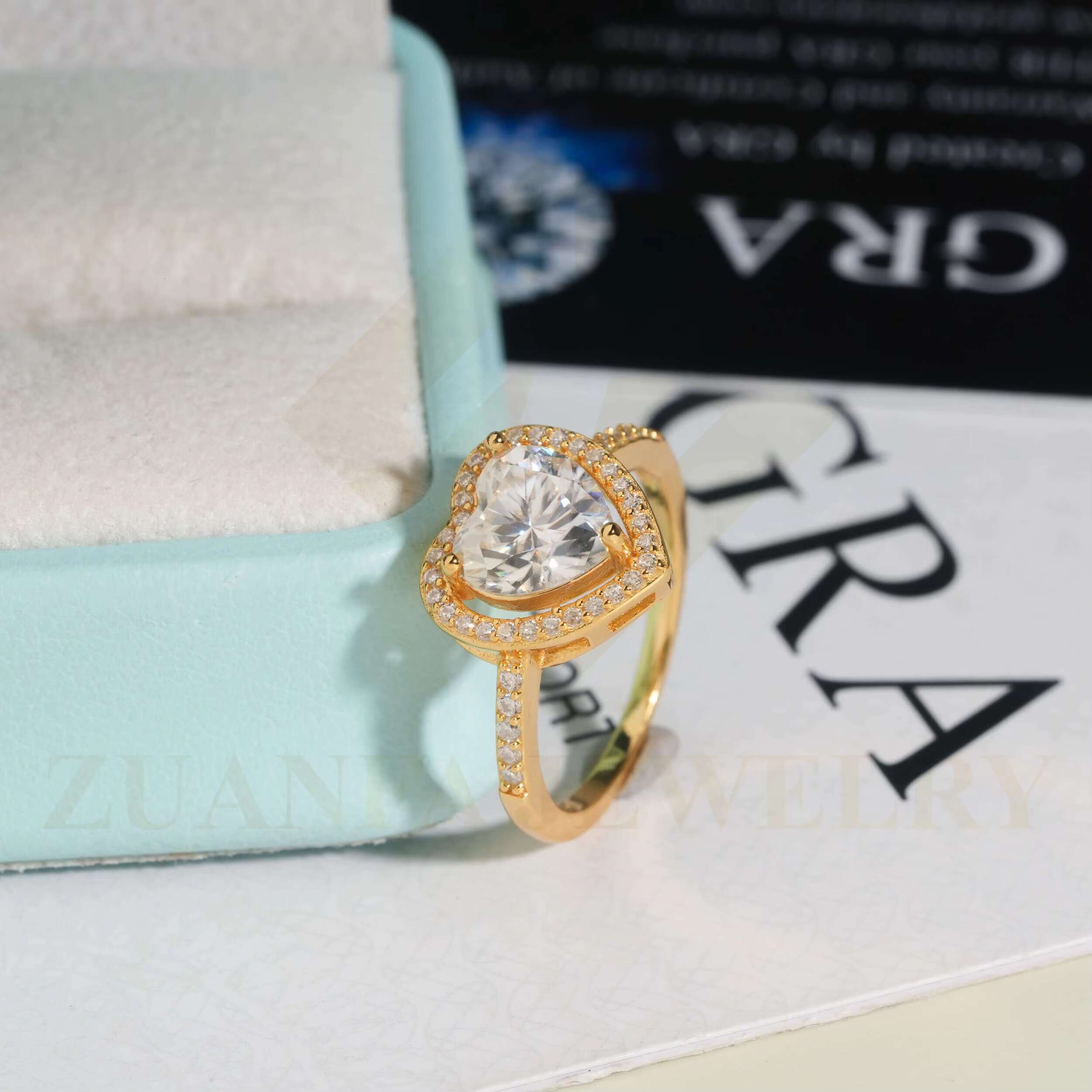 18k Gold Plated Engagement Rings 925 Silver 2carats Moissanite Heart Shape Cluster Wedding Ring Gold Plated Women Jewelry