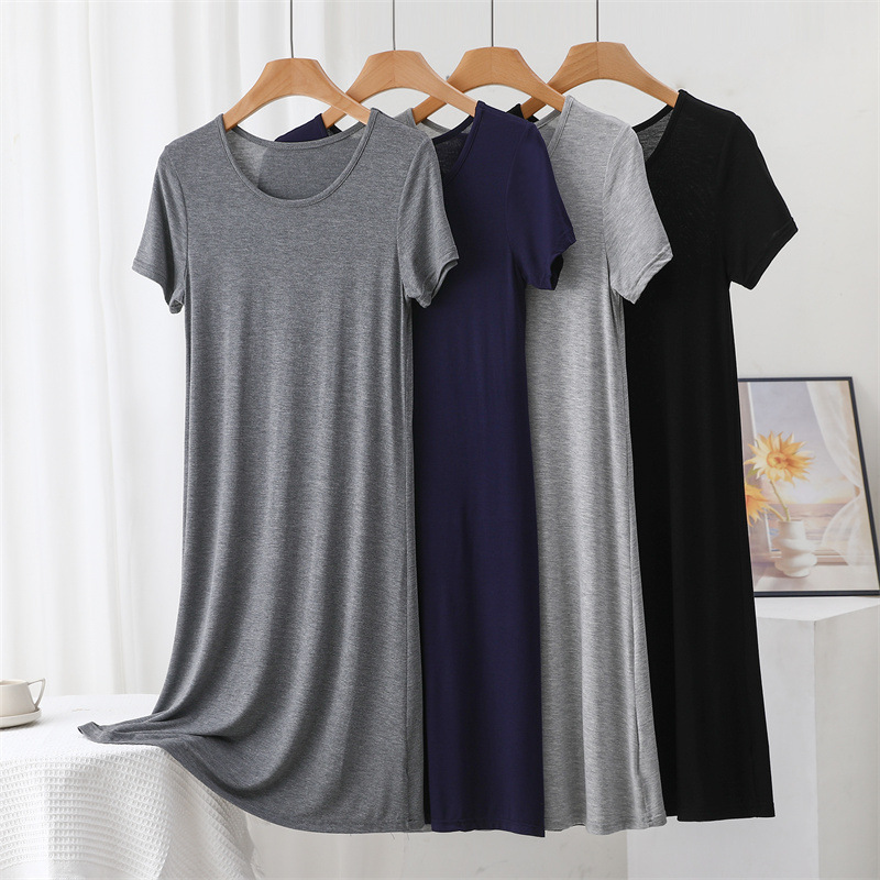 D120 Large size dress women's round neck nightdress spring and summer loose large size home underwear mid-length skirt