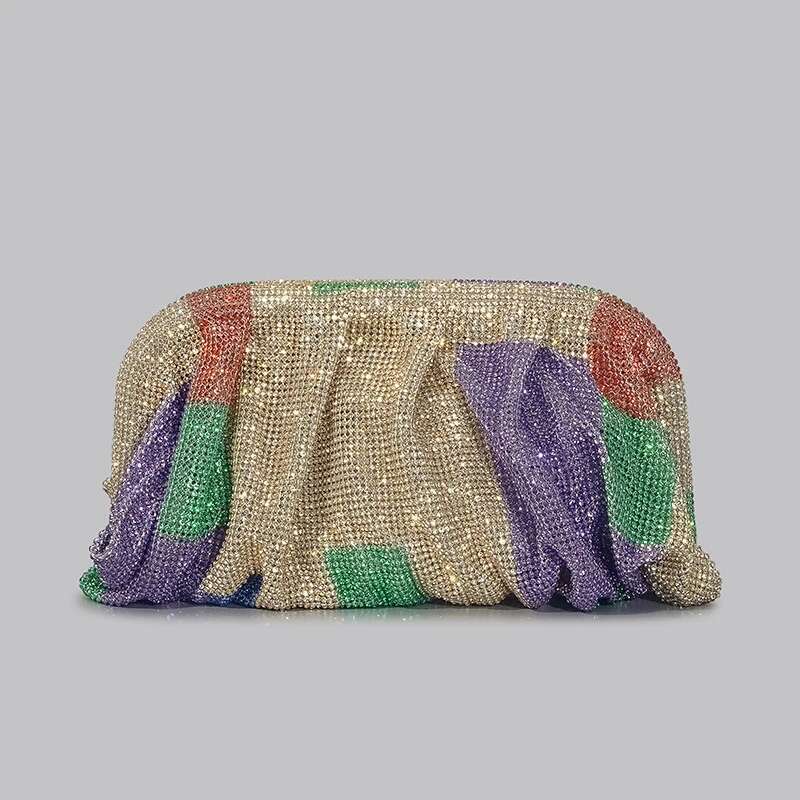 Dinner Bag Shinny Ruched Rhinestone Clucth For Women Gradient Love Hearts Pattern Evening Bag Fashion Party Female Purse KQ
