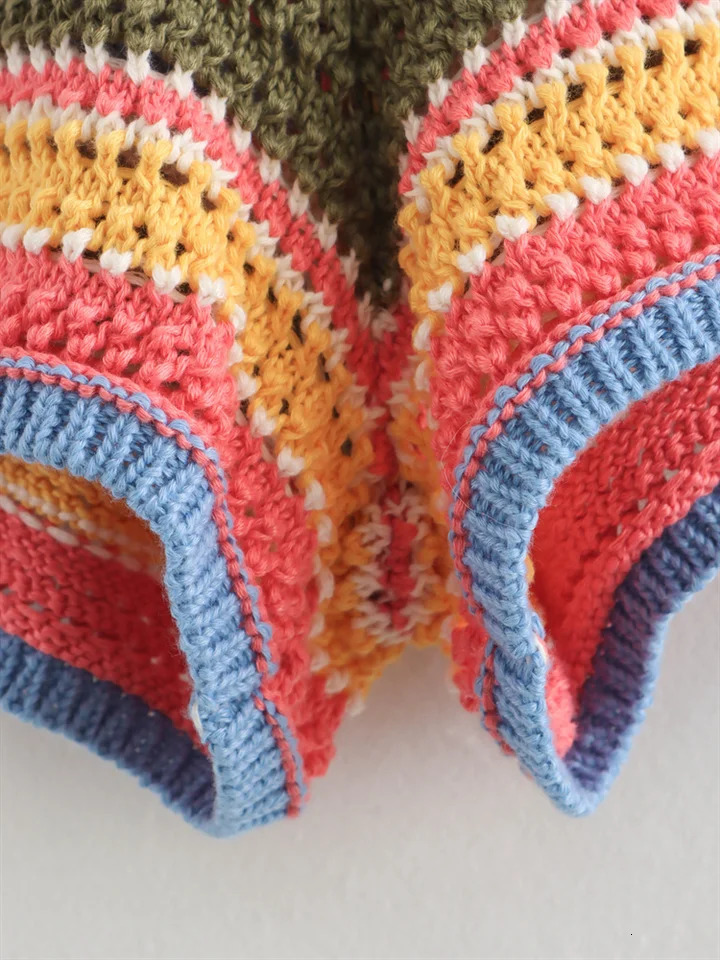 Kar Otza Autumn womens clothing with French style n fashionable and versatile casual striped crochet shorts 250506Z