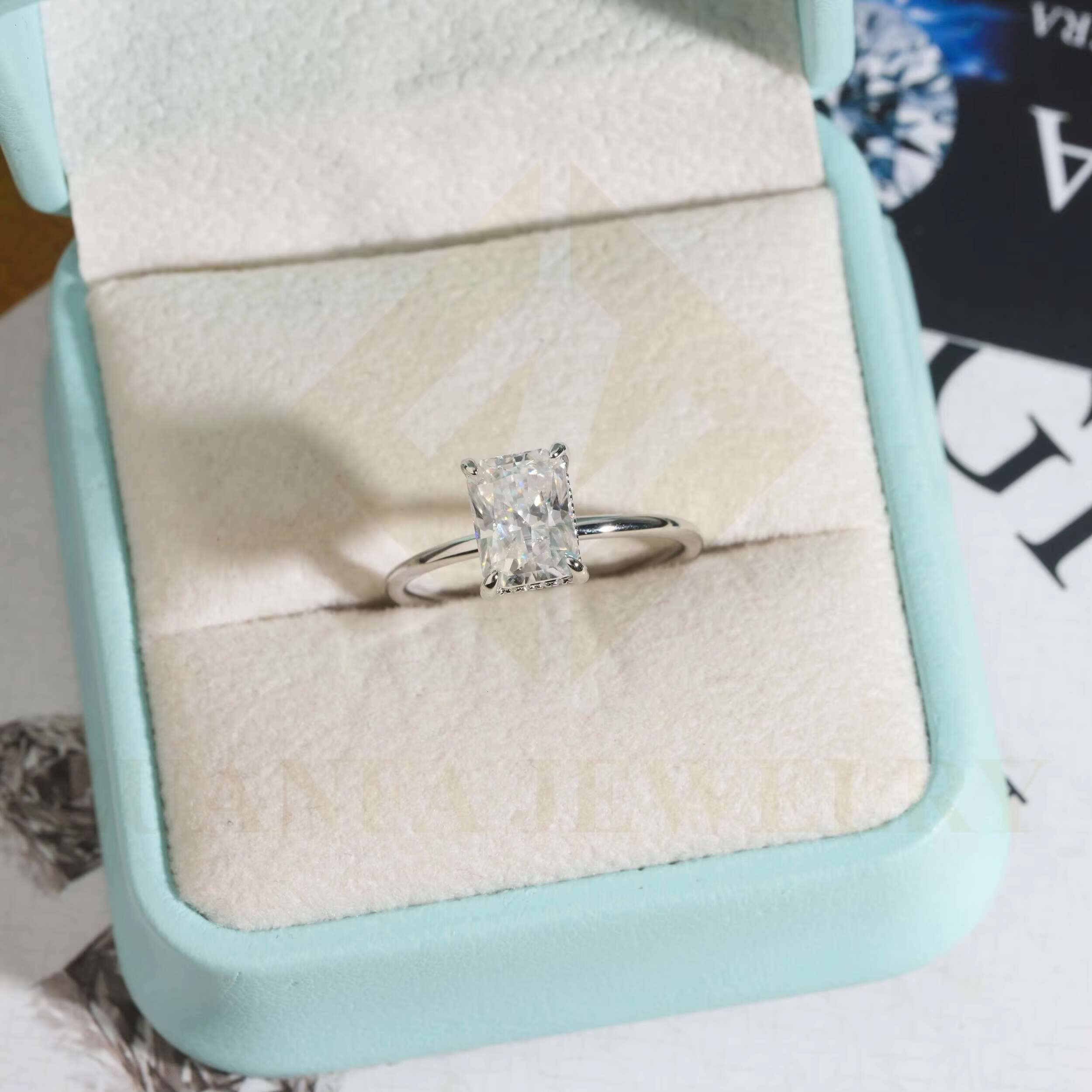 2ct Halo Setting Fancy Cut Solitaire Moissanite 18k White Gold Plated Wedding Ring Silver 925 Engagement Ring