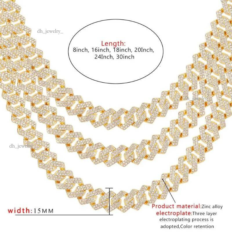 Chains 15mm Miami Prong Cuban Chain k Sier Color Necklaces 2 Row Full Iced Out Rhies Bracelet Set For Mens Hip Hop