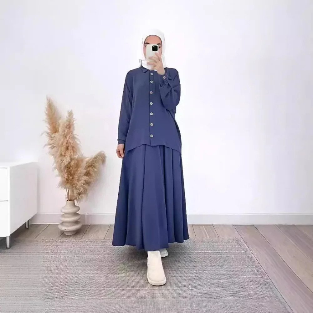 Muslim suit womens top skiing ensemble single chest Morocco Dubai Islamic long Arab clothing Ramadan 2piece set 250430Z