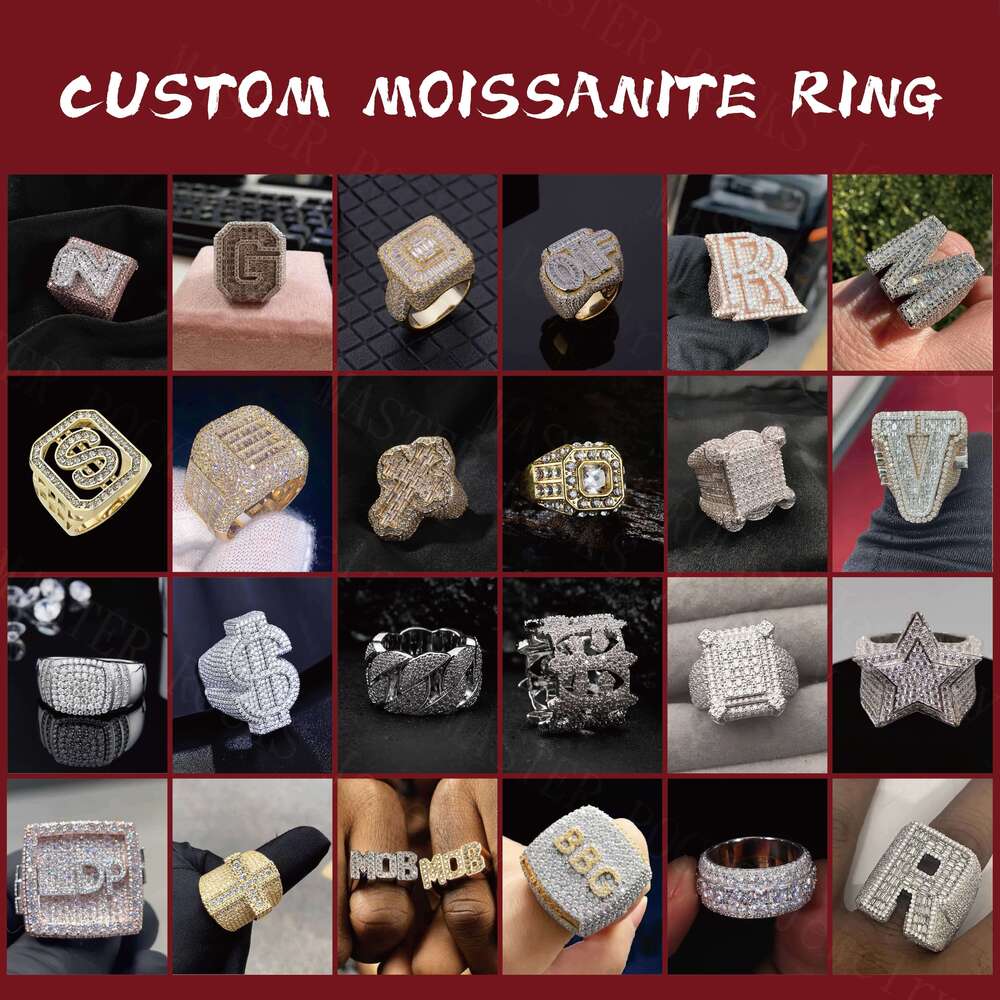 Men's Rap Singer Hip Hop Cross Pure Silver French Stick VVS Sandstone Ring