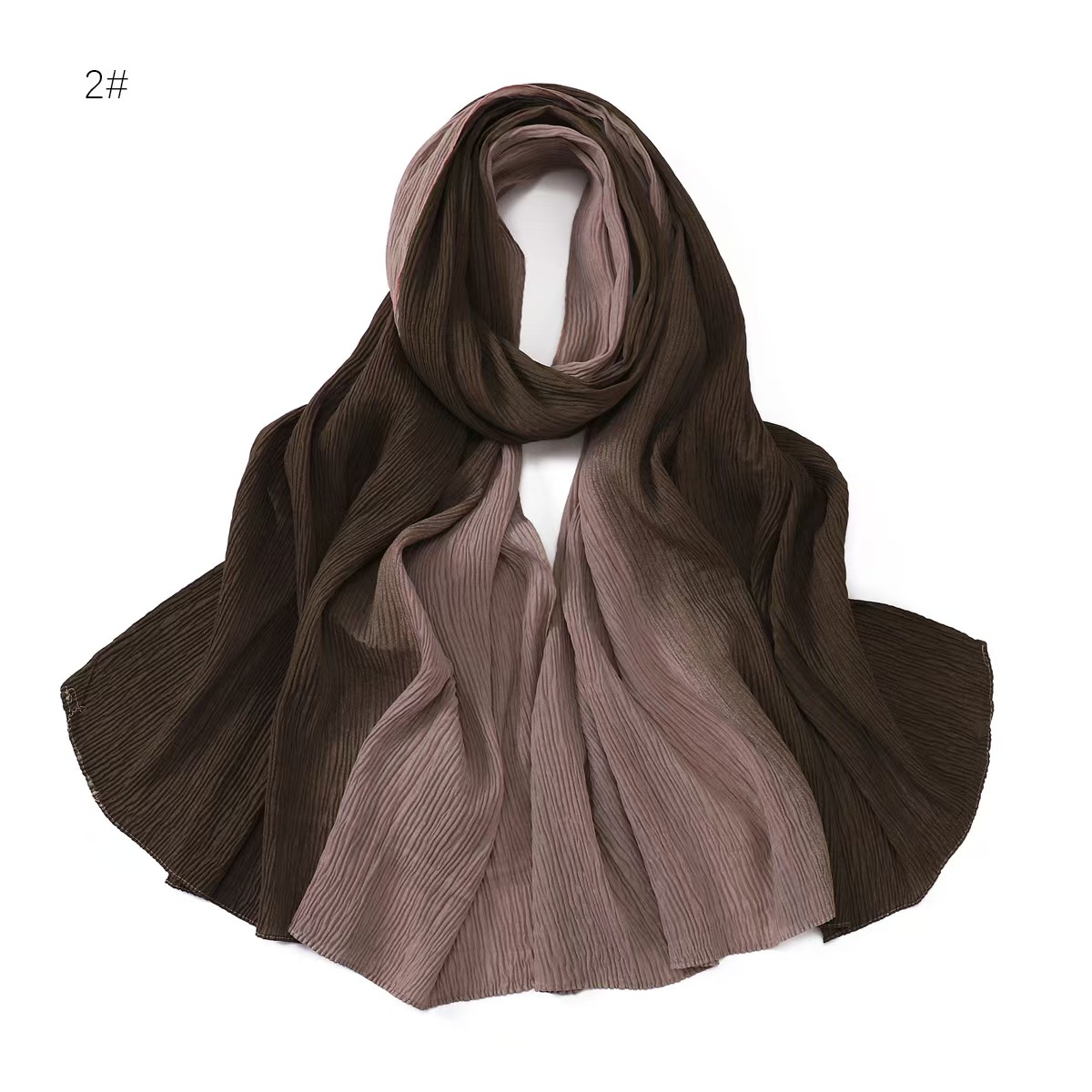 T683 two-color textured pleated scarf transition gradient color wrinkled silk scarf headscarf sunscreen travel beach towel shawl