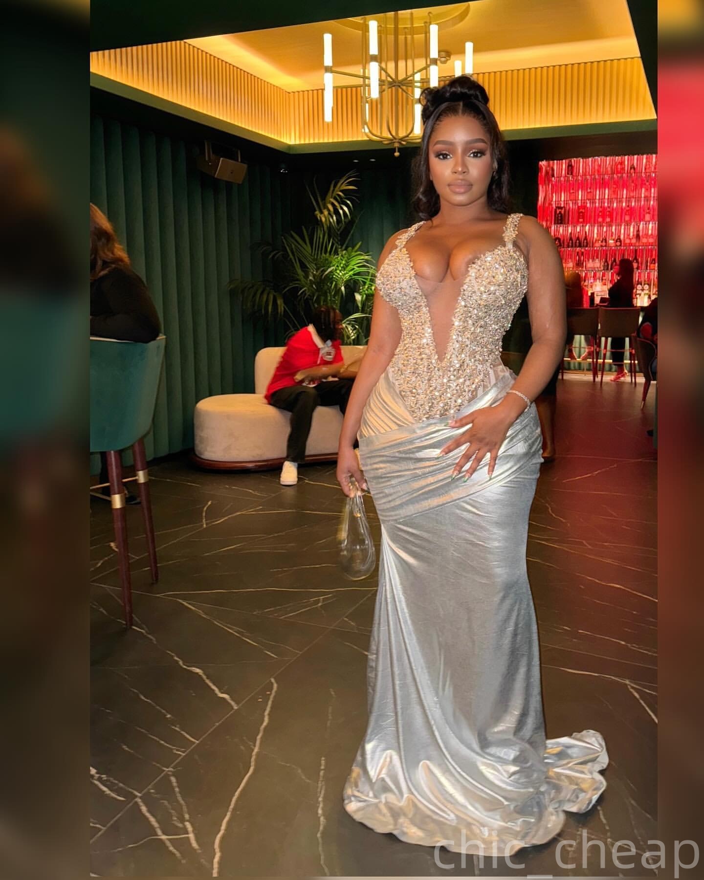 Silver Mermaid Plus Size Prom Dresses 2025 Satin Beaded Crystals Spaghetti Evening Formal Party Second Birthday Engagement Gowns Dress For Special Occ