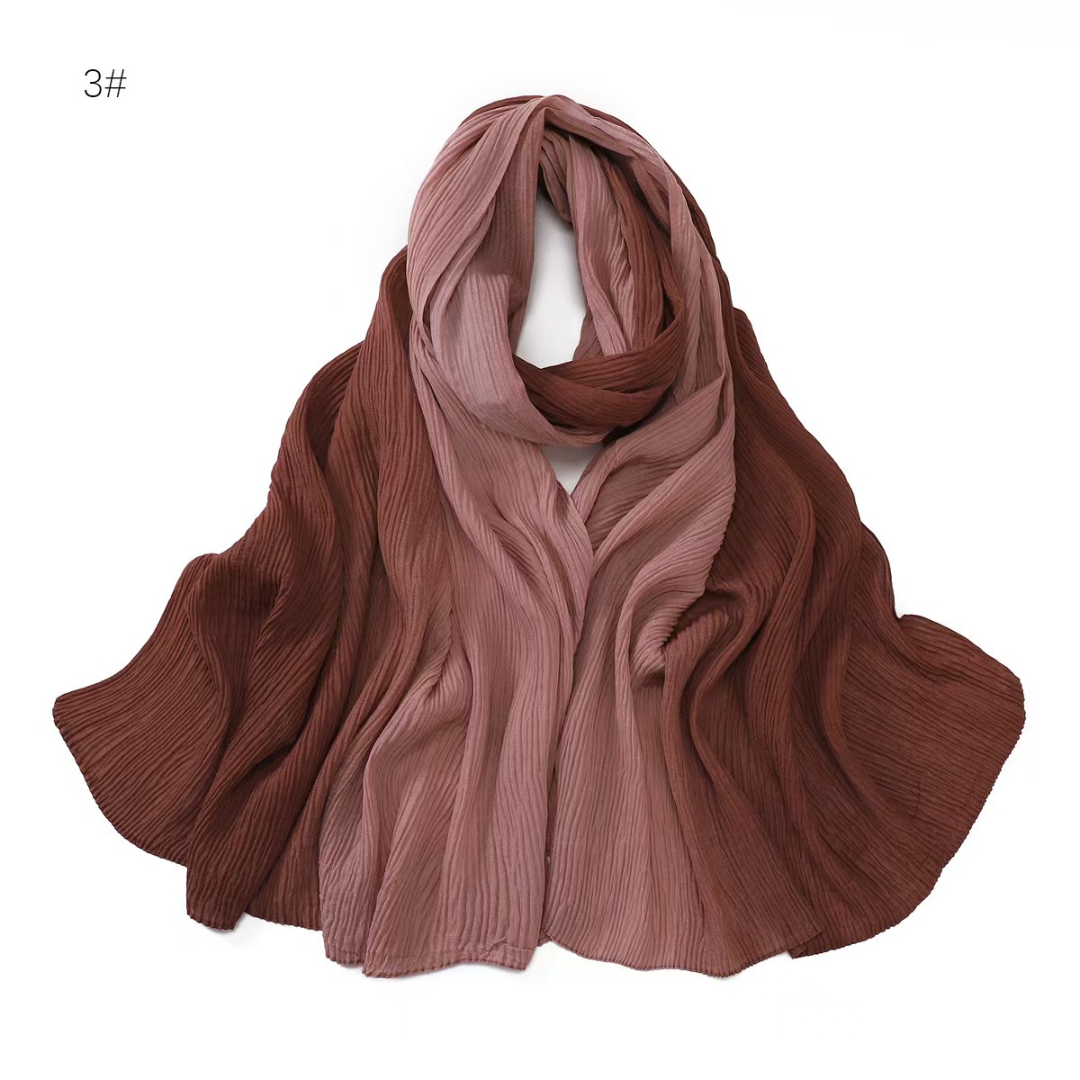 T683 two-color textured pleated scarf transition gradient color wrinkled silk scarf headscarf sunscreen travel beach towel shawl