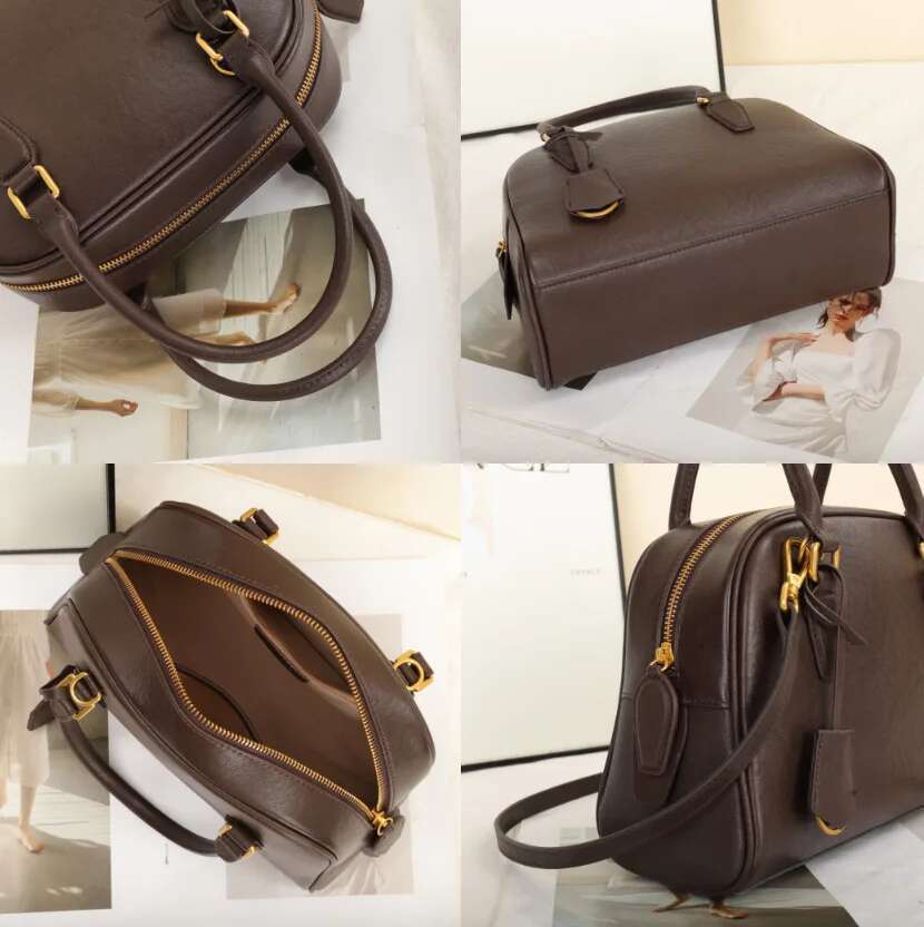 Retro First Layer Vegetable Tanned Cowhide Boston New Women's Genuine Leather Portable Messenger Bag