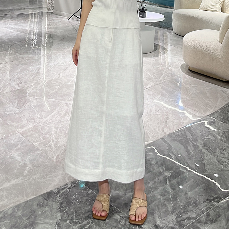 MU1204 Casual cotton and linen one-step skirt 2025 summer women's clothing large size slimming high-end medium-length A-line skirt