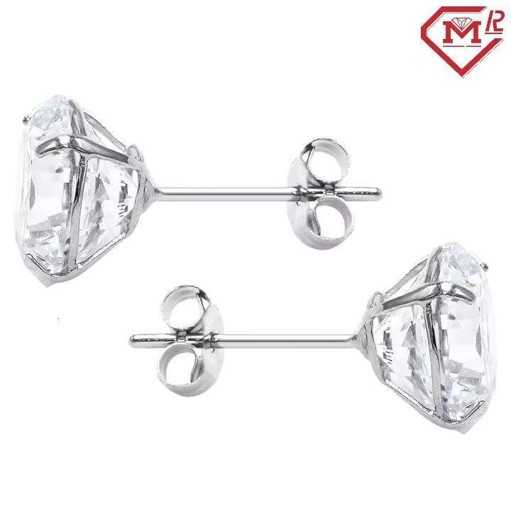 Iced solid pound Hiphop Bling 4-pole round bright pyroxene earrings