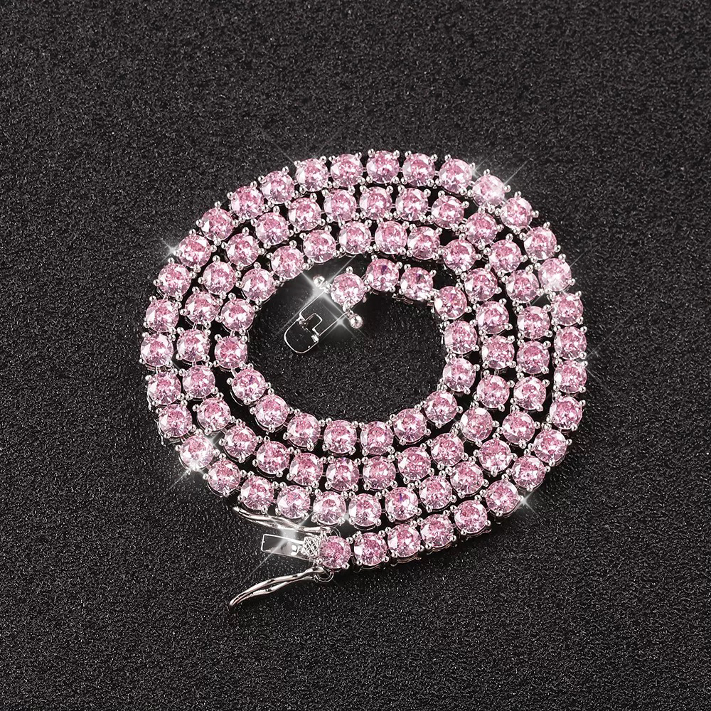 Hip Hop Jewelry Tennis Chain Charm Necklace Designer Jewelry Sexy Iced Out Bling Luxury Vvs Sliver Purple Gold Pink moissanite Tennis Chain For Women 