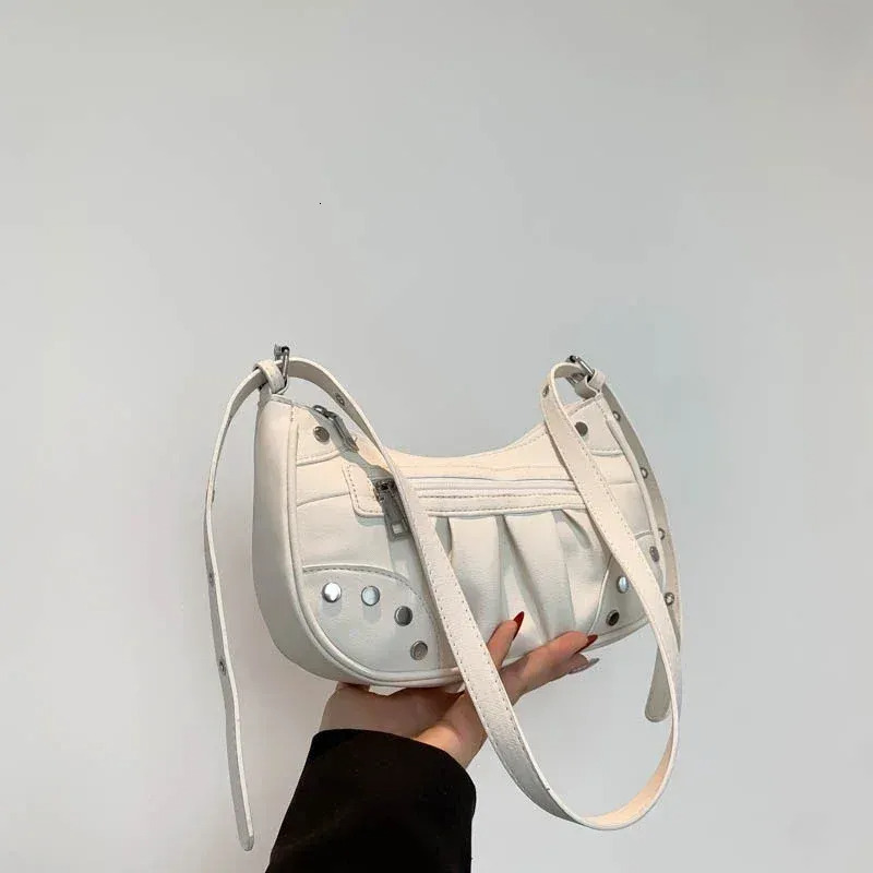 Free Shipping Totes Rivet Pleated Zipper Decorate Fashion PU Shoulder Bags Solid Buckle Versatile Crossbody Bag 2025 For Women Designer Bag Luxury Bag