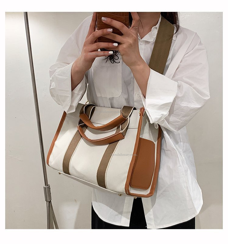 Women's Minimalist Canvas Shoulder Bag Designer New Spliced Contrasting Color Handbag Fashion Chain Crossbody Bag Casual Large Capacity Shopping 